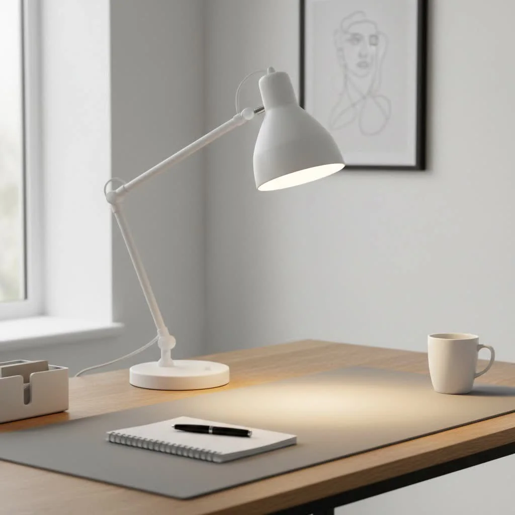 Modern desk lamp illuminating a workspace