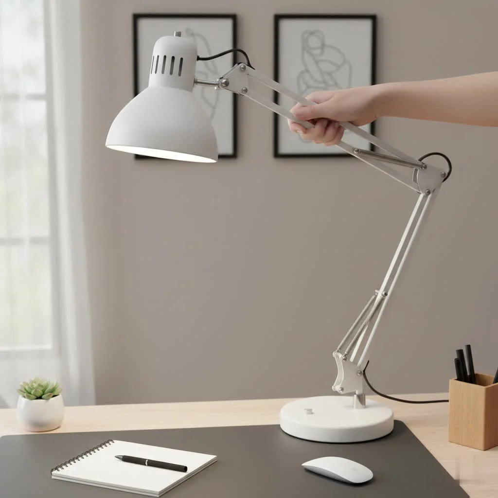 Desk lamp illuminating a workspace