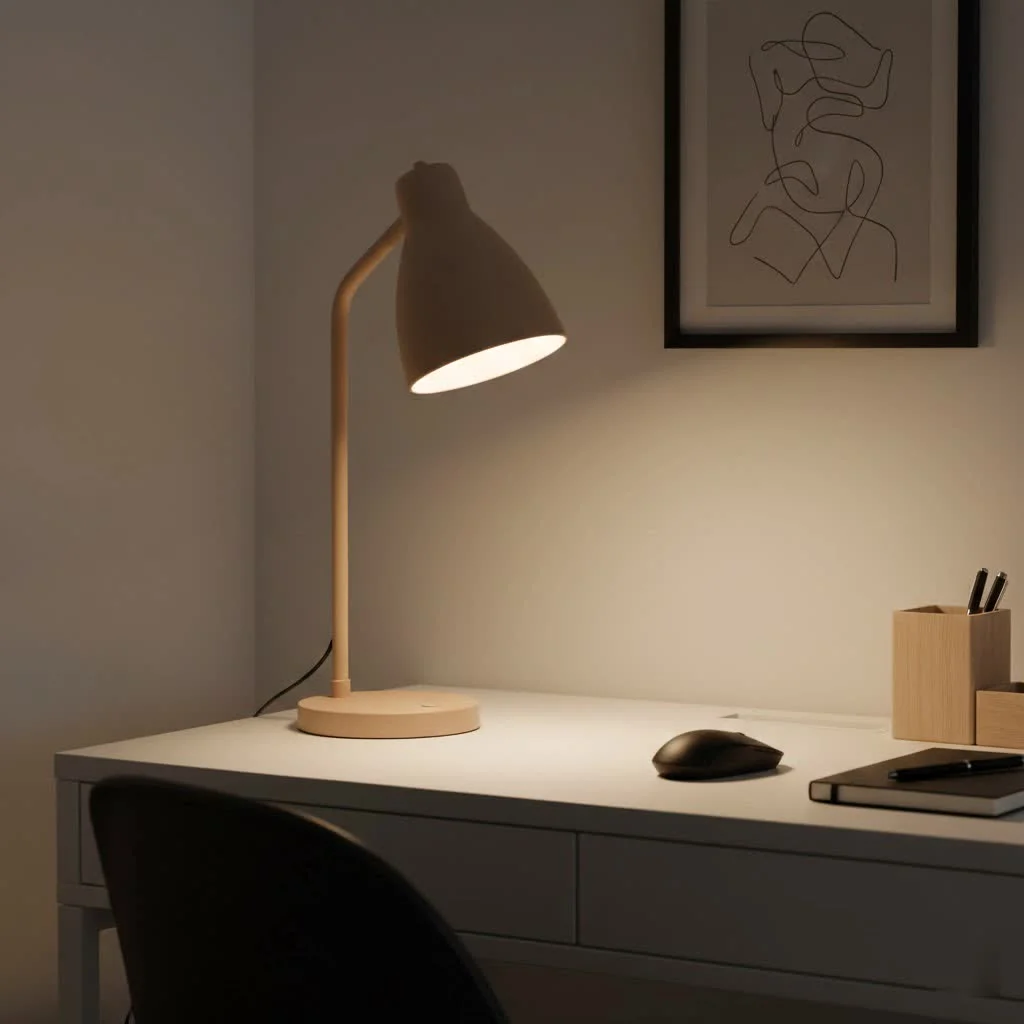 Flexible desk lamp illuminating a modern workspace