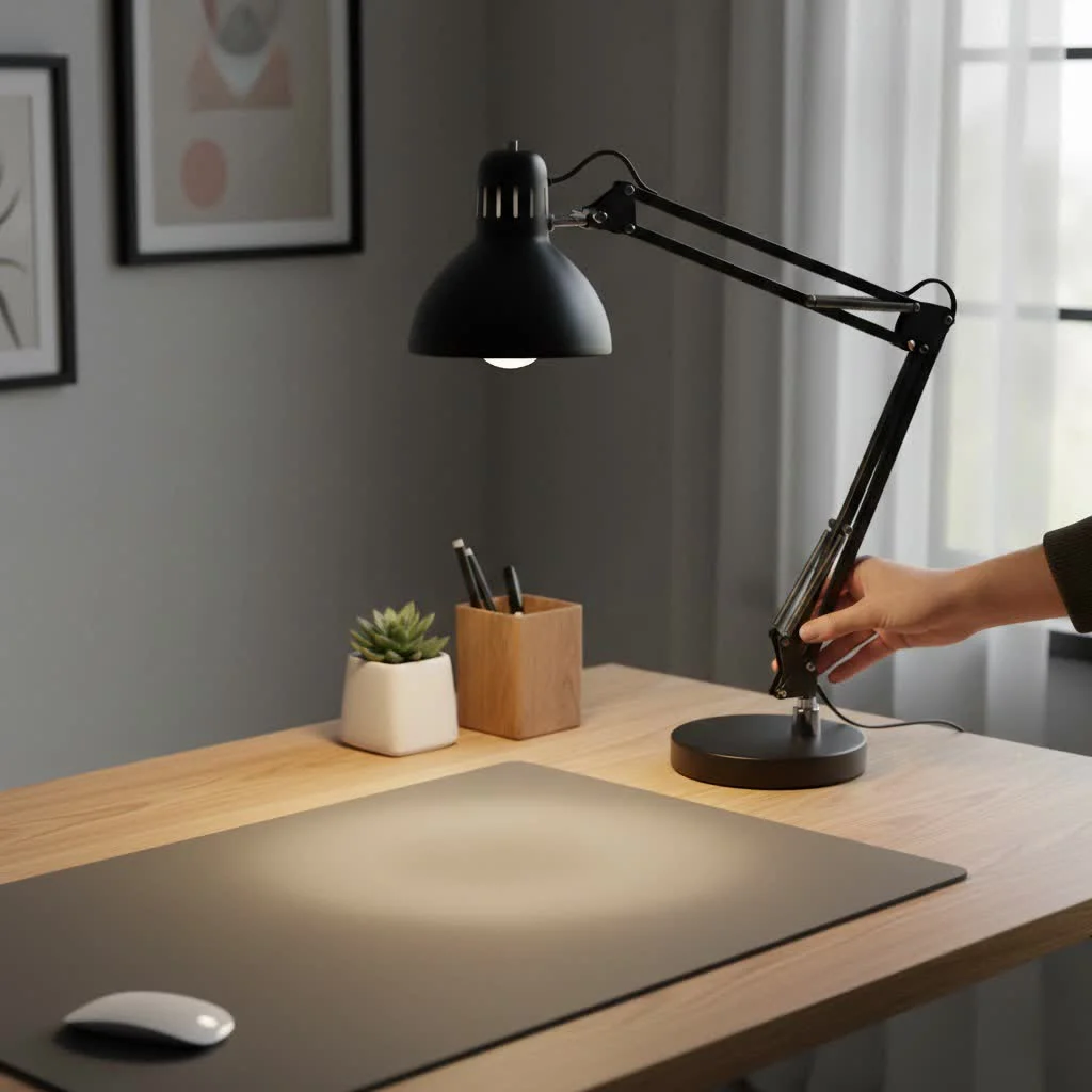 Modern battery desk lamp illuminating a workspace
