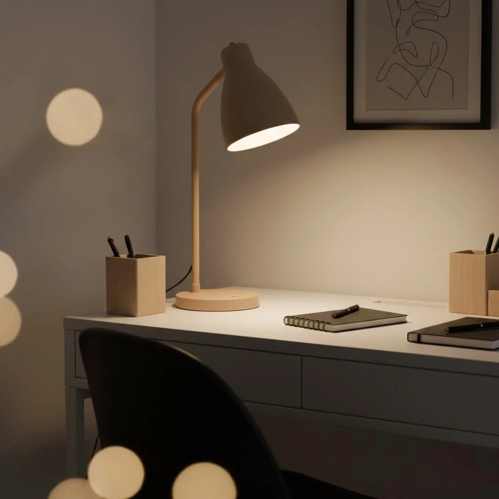 Retro desk lamp illuminating a modern workspace
