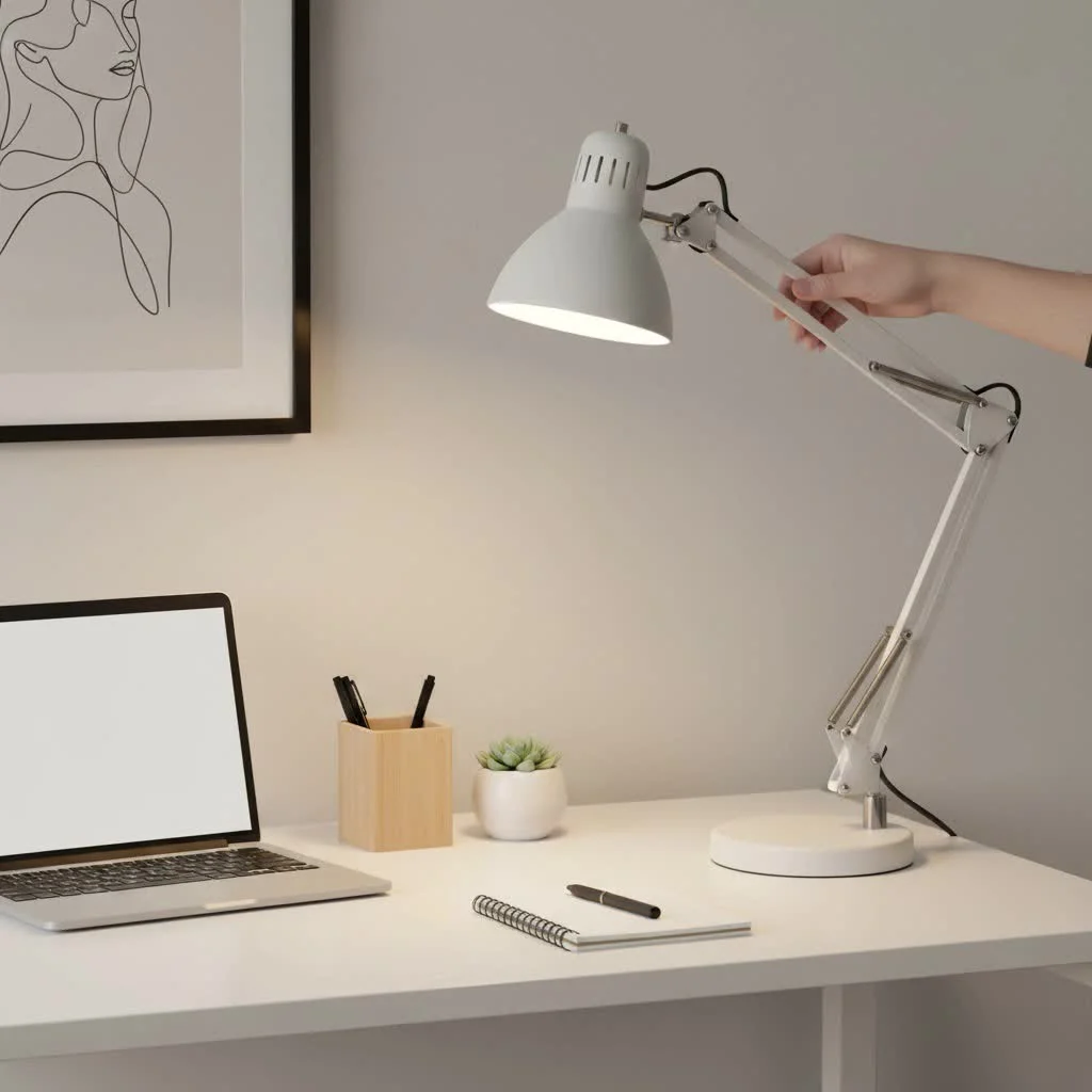 Modern battery powered desk lamp on a table