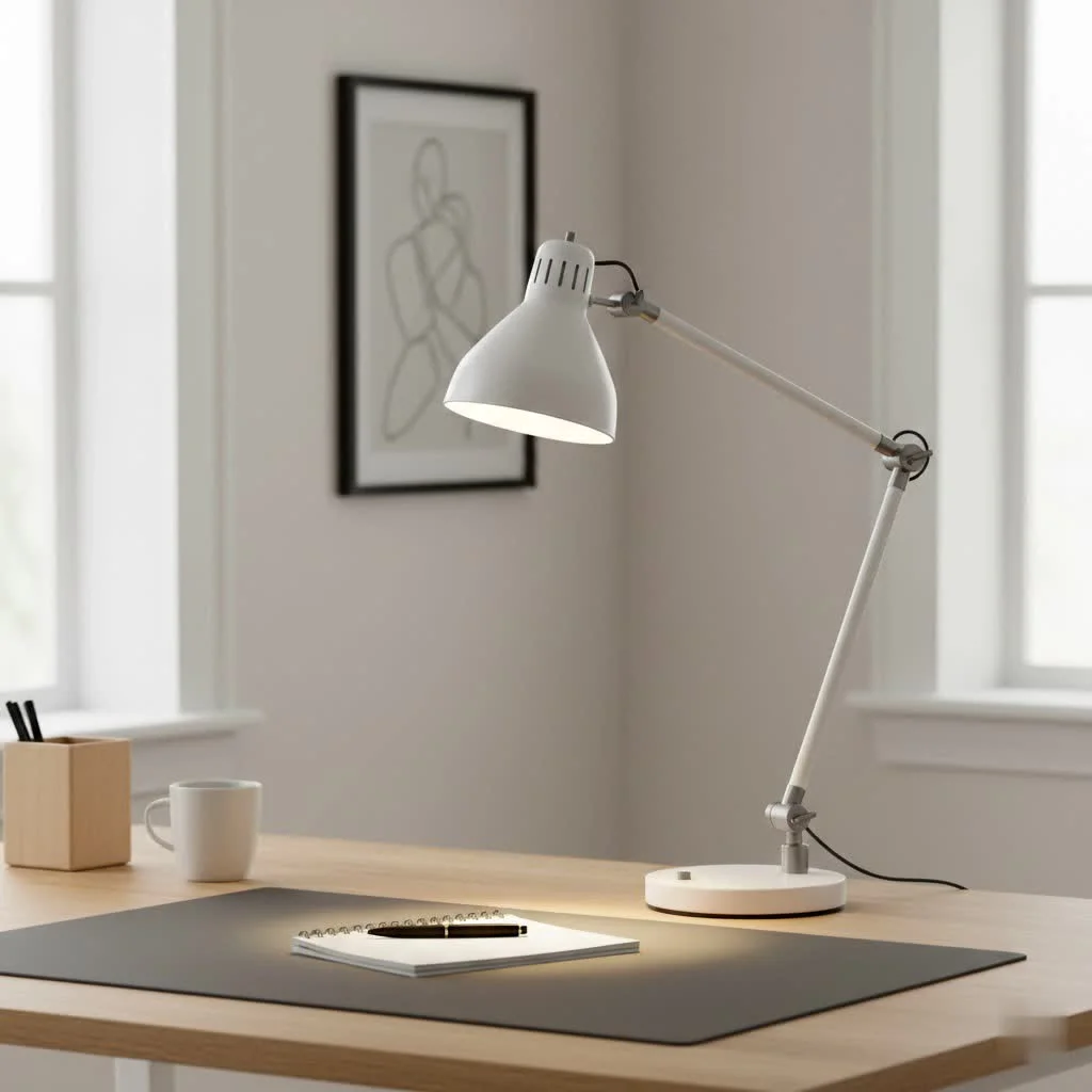 Desk lamp illuminating a workspace